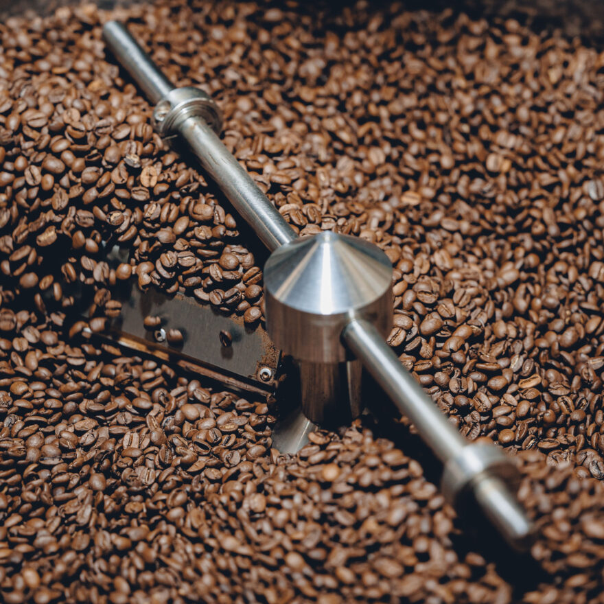 coffee in a professional roasting machine